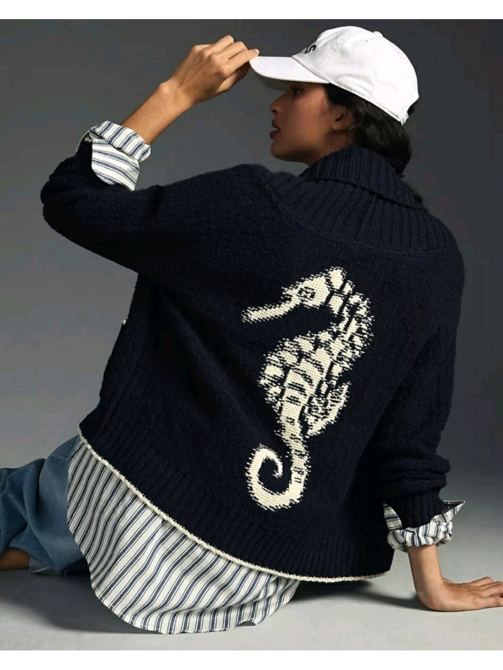 Anthropologie Maeve Seahorse Cardigan Sweater, Size M, Blue, White *NEW & RARE!* - Picture 2 of 15